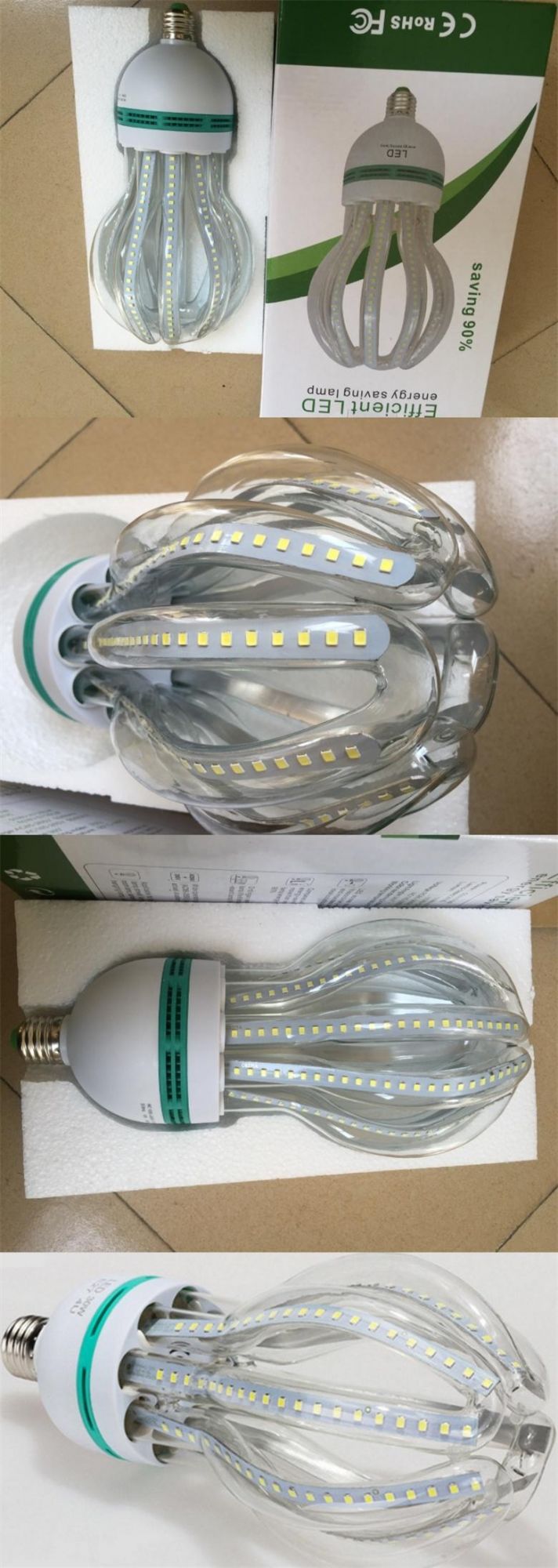 60W E27 6u Highlight Glass Clear Milky Lotus Shape LED Energy Saving Lamp