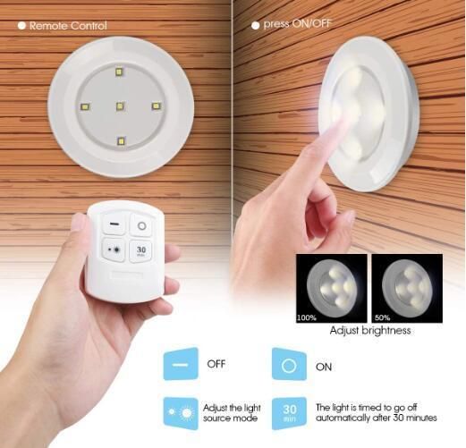 Battery Powered Wireless LED Puck Lights Remote Control Dimmable Closet Night Light