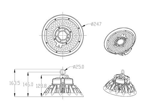 150lm/W Adjustable Outdoor Industrial Highbay LED Light for Gymnasium Shipyard Exhibition Natatorium Basketball Tennis Vollyball Badminton Court Lighting