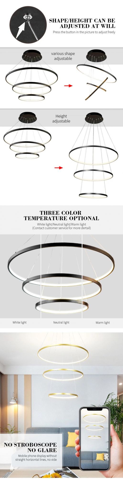 European Round Ring White Pendant Lamp Living Room Decoration LED Light Chandelier