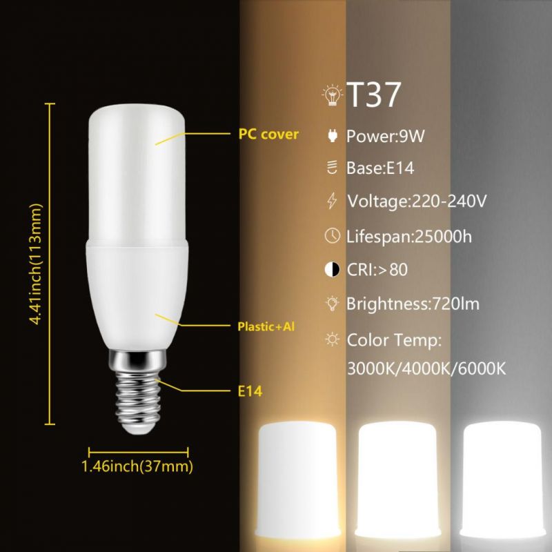 China Factory LED T Lamp Lic Driver 220-240V 9W T37 E27 E14 Bulb Lamp Lights for Indoor Room Office Commercial Lighting