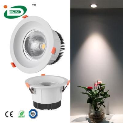 Die Cast Aluminum Round Recessed Office Lobby Corridor Lamp COB LED Ceiling Down Lighting