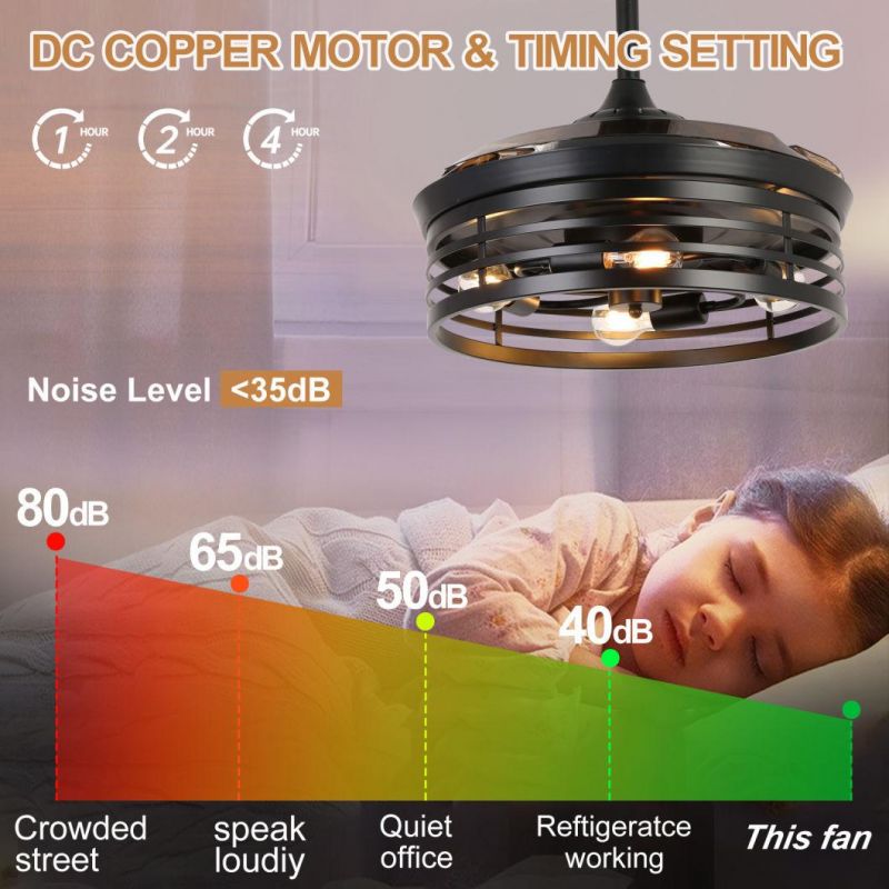 LED Ceiling Fan Glass Lampshade Plastic Blades Ceiling Fan Light Bulb with Hidden Blades