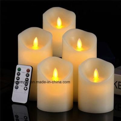 Household Set of 3 Ivory White LED Flameless Candles with 10-Key Remote Control