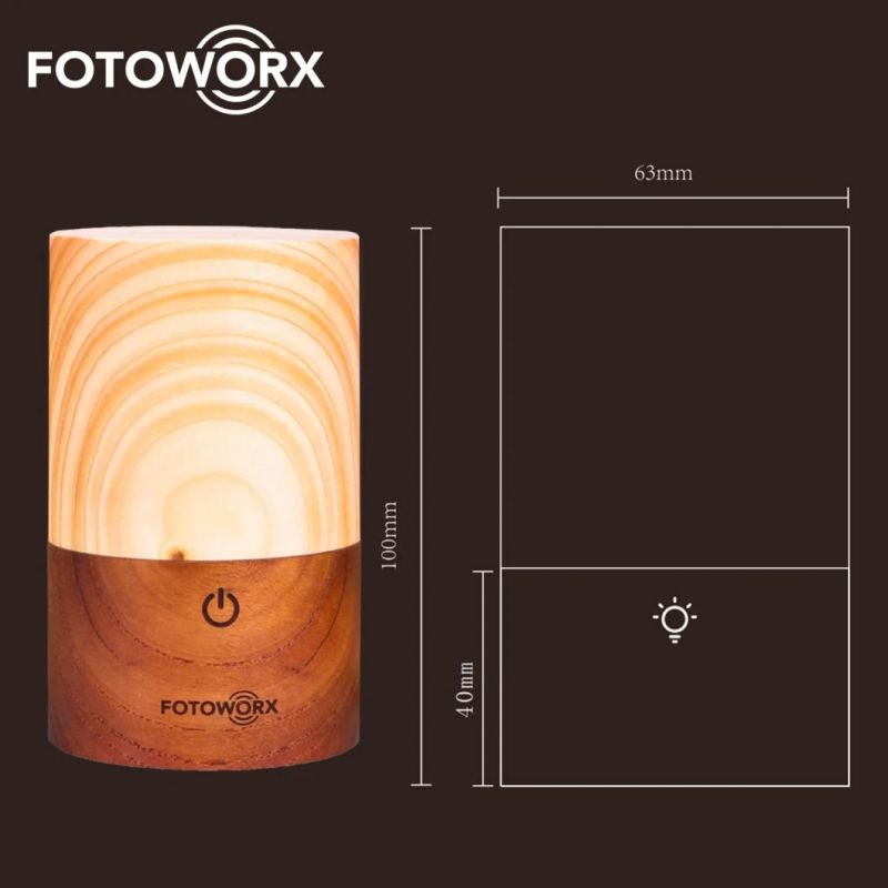 Fotoworx Genuine Wood Night Light Touch Sensor LED Bedside Lamp Light