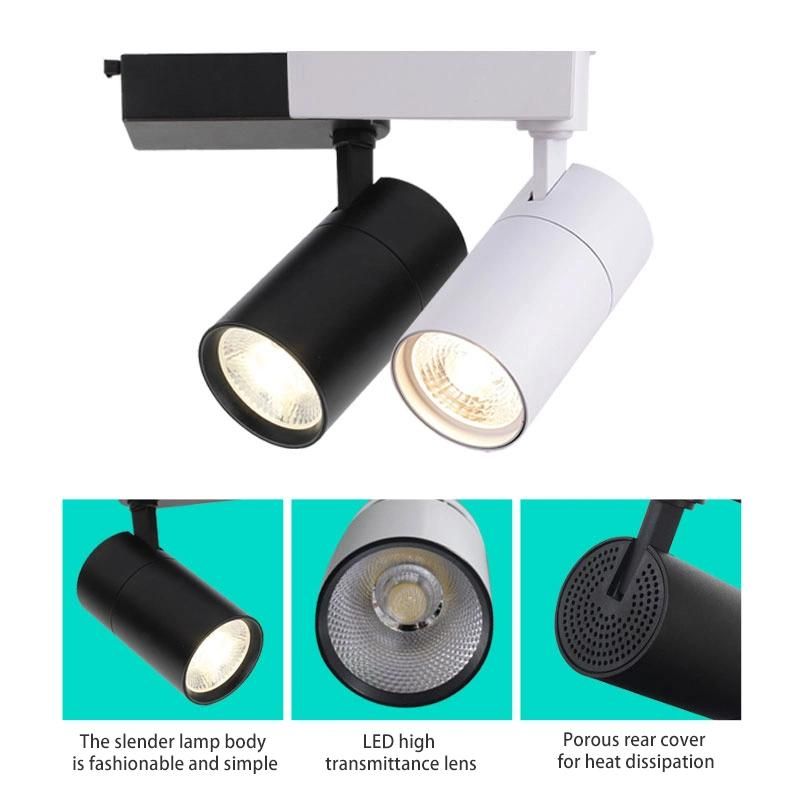 Adjustable Angle Rotation Black White COB 30W LED Track Lighting Spotlight