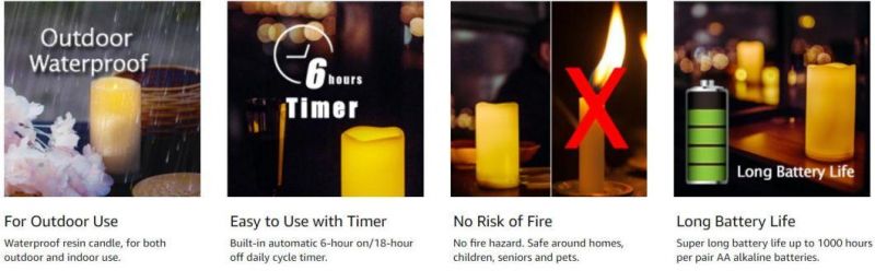 Battery Operated Flameless LED Pillar Candles with Timer Flickering Electric Decorative Light