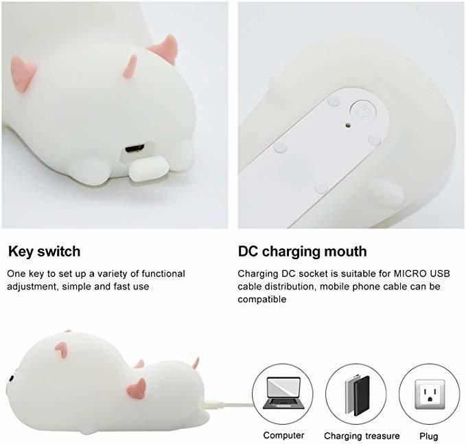 New Design Children Baby Bedside Silicone Light Touch Control Changing Tap Pig LED Night Light