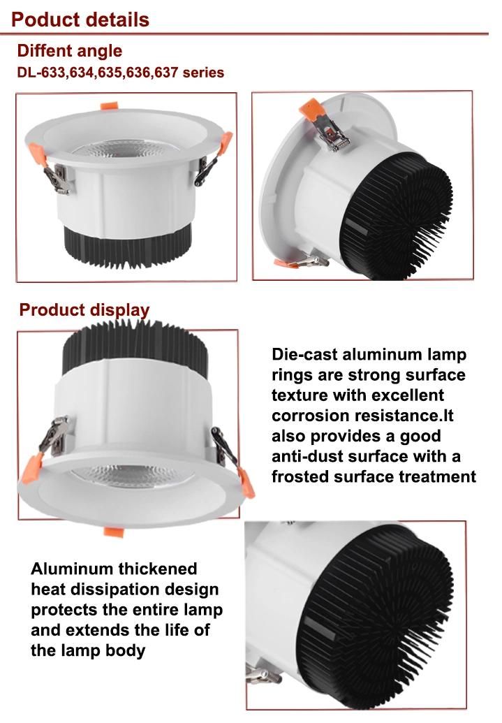 SCR Dimming/Dali Dimming 12W 20W 30W Spot Ceiling Die-Casting Aluminum COB LED Downlight