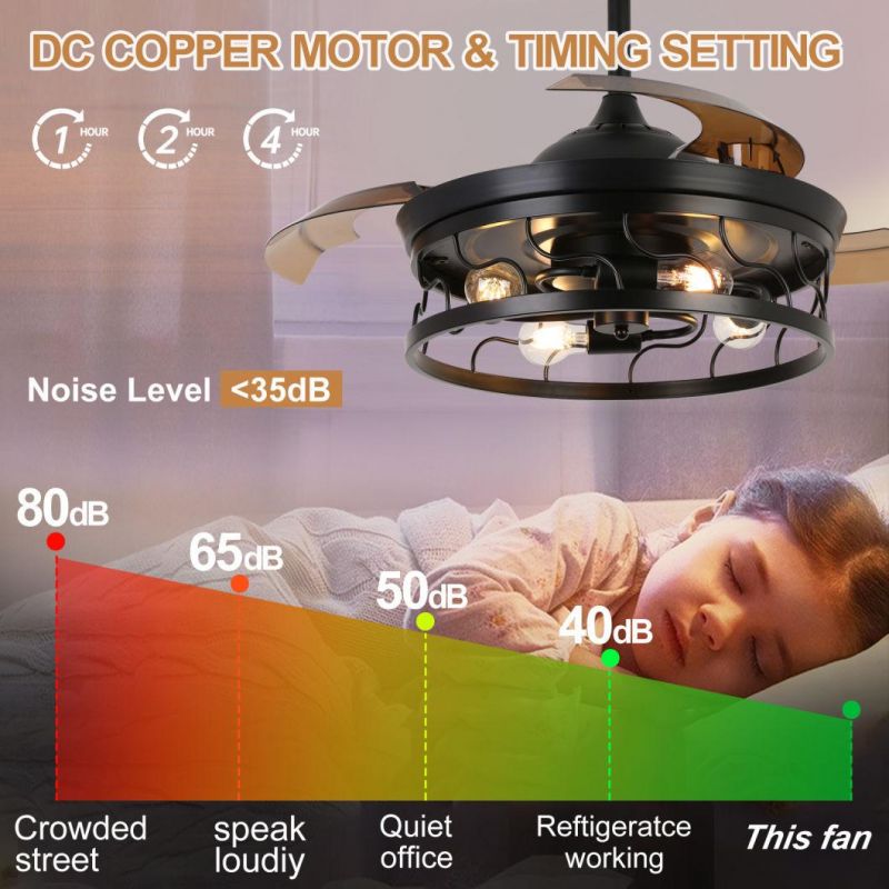 LED Ceiling Fan Industrial Silent AC Motor Hidden Blades Remote Control Lighting Ceiling Fan