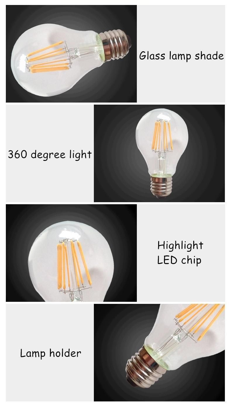 A60 Frosted Milky Amber Clear E27 B22 8W LED Filament Bulb
