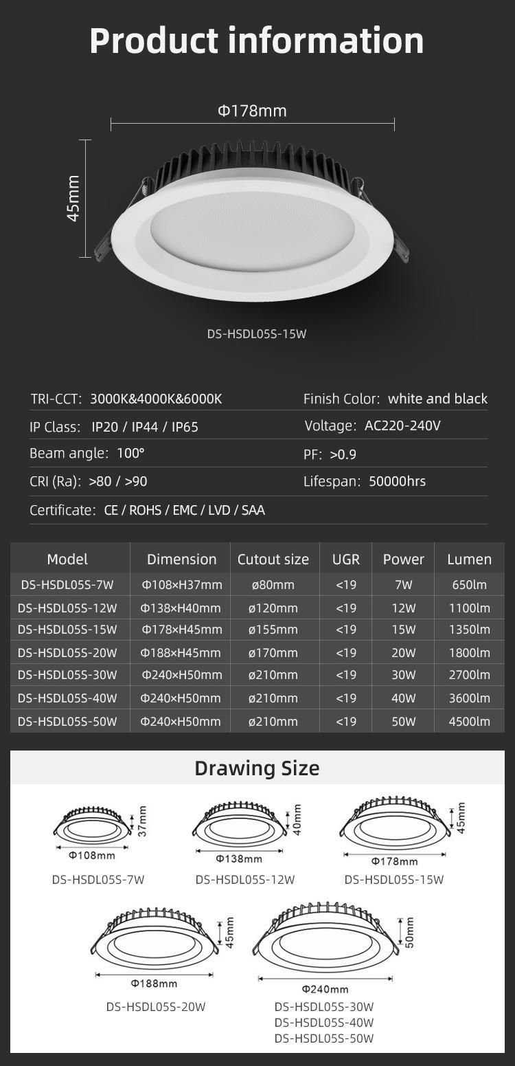 CCT Three in One IP44 Recessed LED Downlight 7W Ugr<19