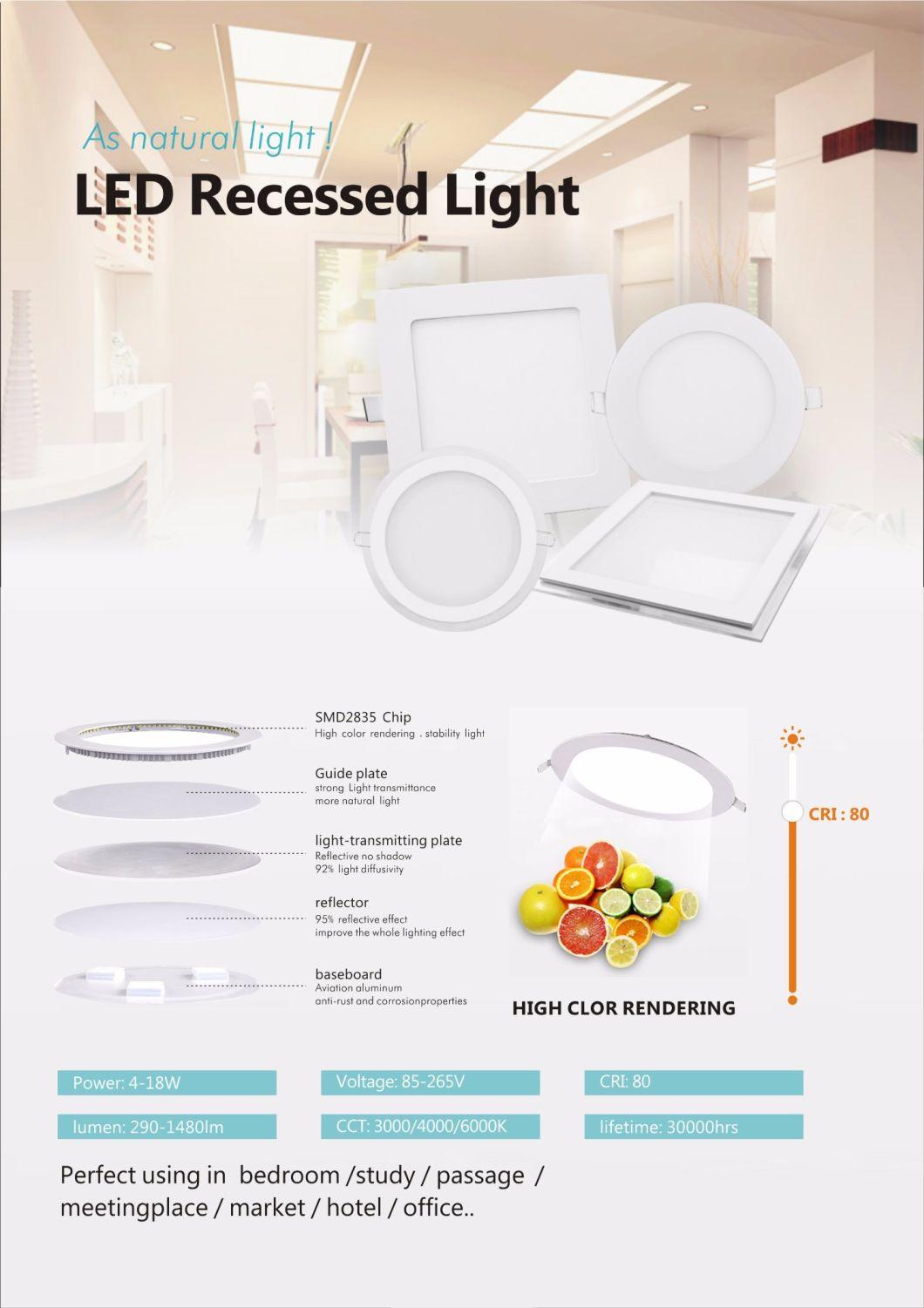 220-240V 3000K/4000K/6000K Hot Sale Aluminum Ultra Thin Square 18W LED Panel Lighting