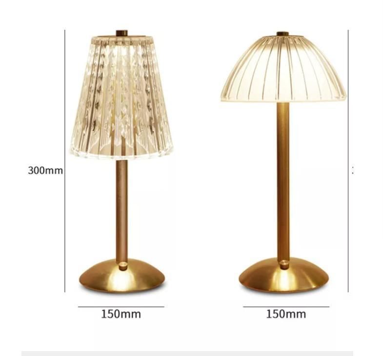 Modern Style USB Acrylic Luxury Glass Stand LED Crystal LED Table Lamp Acrylic Touch Metal Hotel Decoration Restaurant Cordless Rechargeable Desk Light Lamps