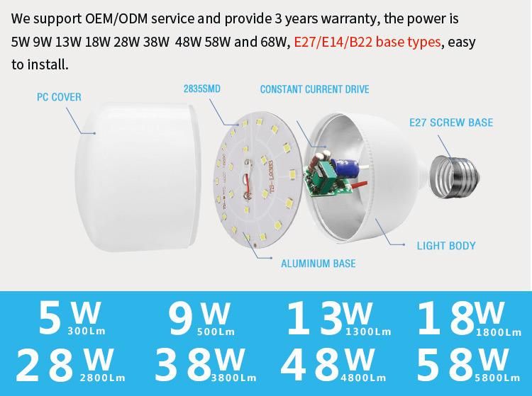 Wholesale New Factory Price 9W 13W Plastic LED Bulb Light