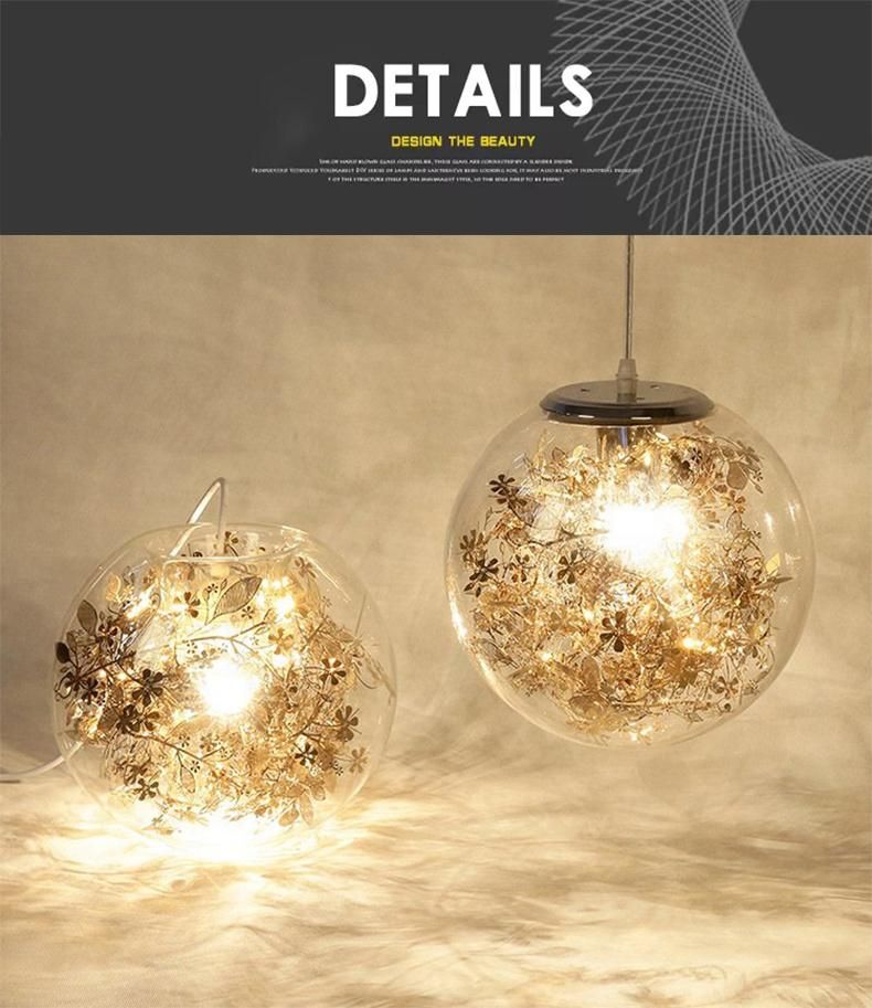 Hot Selling Modern E27 Glass Chandelier Romantic Home Art Deco Pendant Light for Cafe Living Room Dining Room