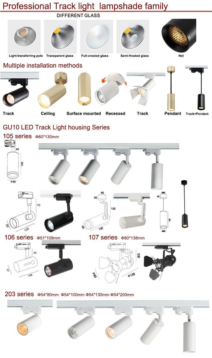 TUV Track Light Bulb Fixture with GU10 MR16 E27 E26 E14 Socket GU10 Light Fixture for Retail with Japanese Track Adaptor and 2 Wire 3 Wire 4 Wire Track Adaptor