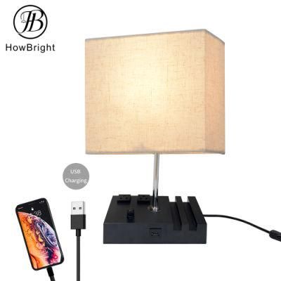 How Bright Nodic Design Table with USB Charging Black Color for Home Office Hotel with Fabric Shade Table Lamp