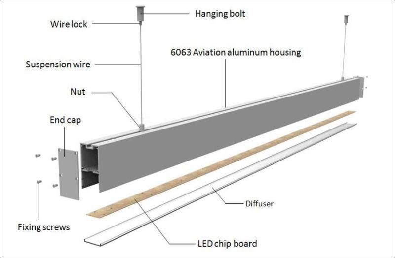 3000K - 6000K 35*67mm Suspended Linear LED Light Fixture for Office