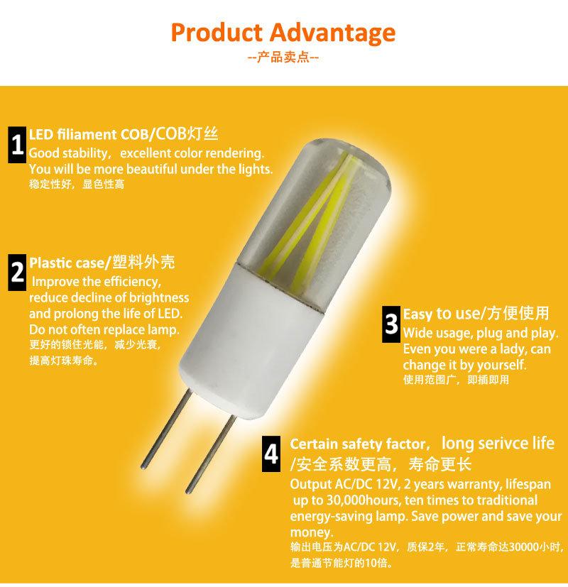 G4 LED 12V Filament PC Capsule LED Bulb 3W for Chandelier