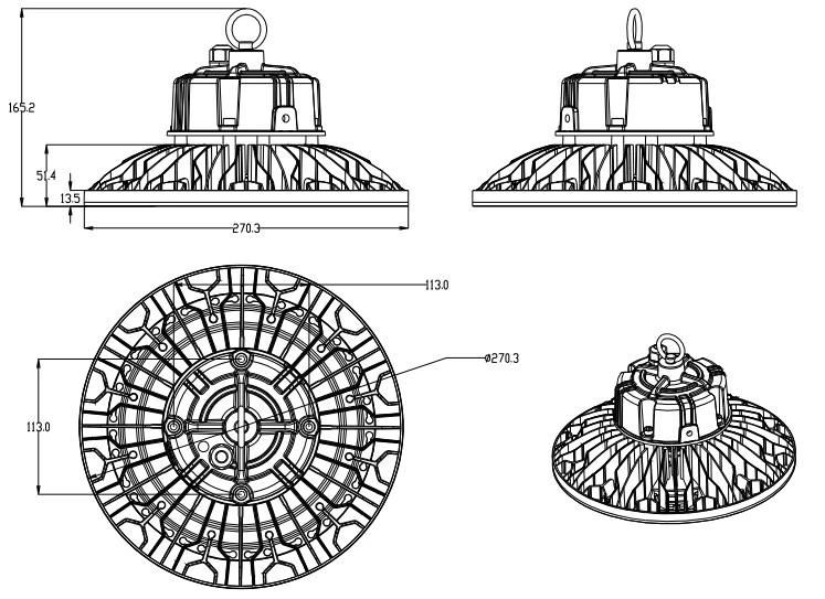 LED Highbay Light 100W Ultra Bright Bridgelux 3030 LED Chip, Meanwell Driver, Wataerproof IP65 Ik10