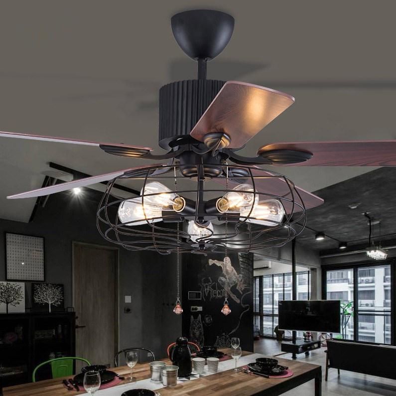 Loft Fan Chandelier Retro Electric Fan Mute Ceiling Fan with Light