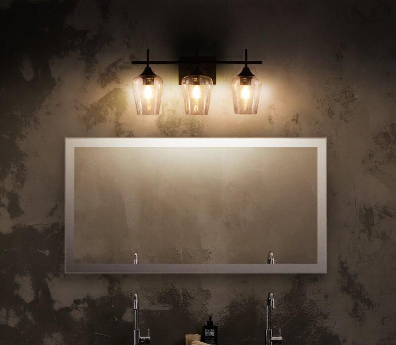 Export Amazon 3 Head Mirror Creative Industrial Style Bathroom Light Wrought Iron Glass Black Wall Lamp