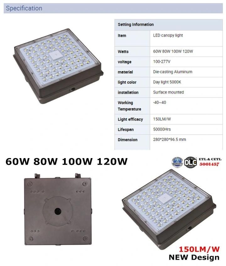 Good Price 150lm/W New LED Canopy Light for Garage 100W