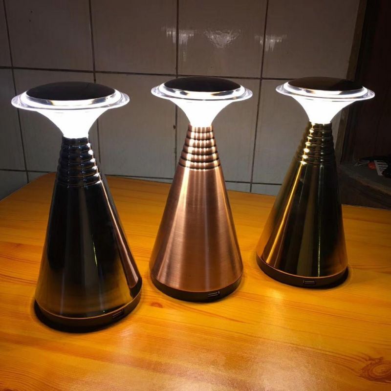 Hotel Style Aluminium USB Dimmable Rechargeable LED Table Night Lights Mini Gold Cordless Restaurant Touch Dimmer Dimming Desk Lamp for Hotel Bar KTV Club Home
