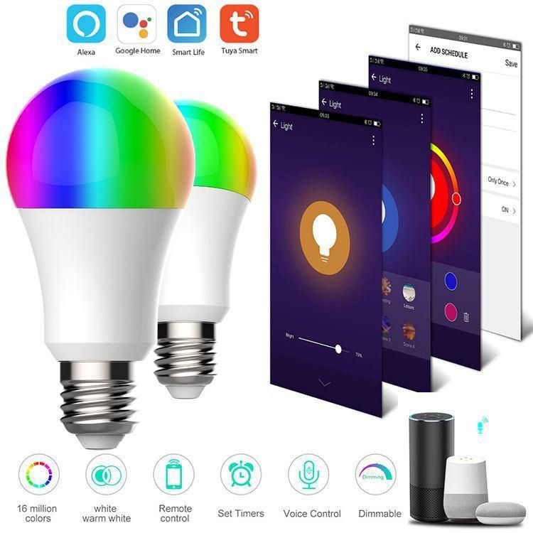 Smart Home Digital Dimmable RGBW Light WiFi+BLE LED Bulb with Alexa/Google Home Tuya Smart Life