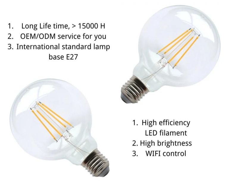 WiFi Control LED Vintage Filament Bulbs G80 LED Bulb Dimmable LED Globe Bulbs E27 Base LED Light 10W with Ce RoHS