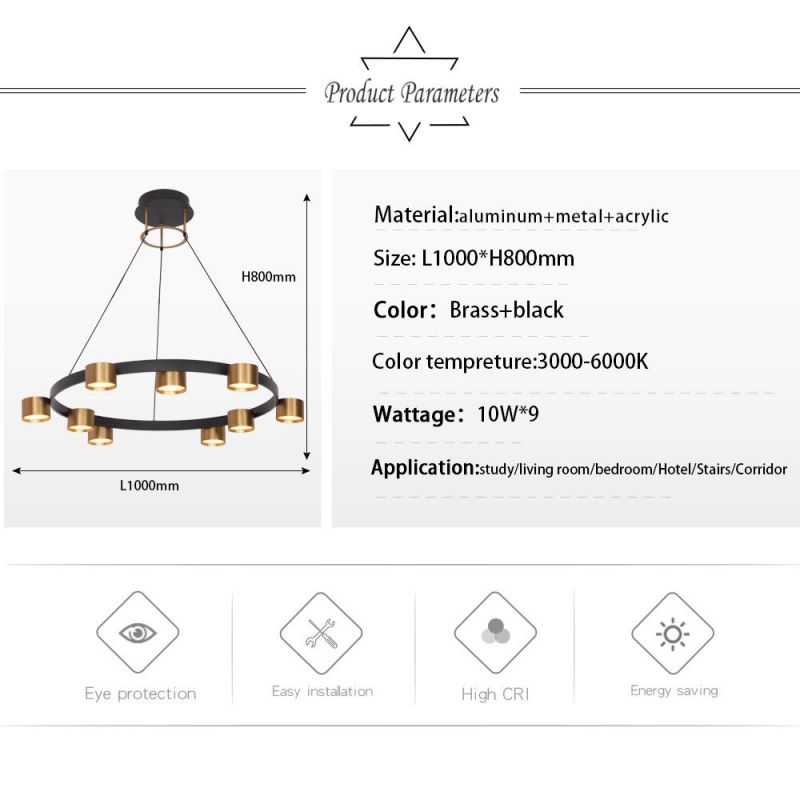 Masivel Lighting Modern LED Chandelier Light Aluminum Black Cylinder Decorative LED Pendant Light