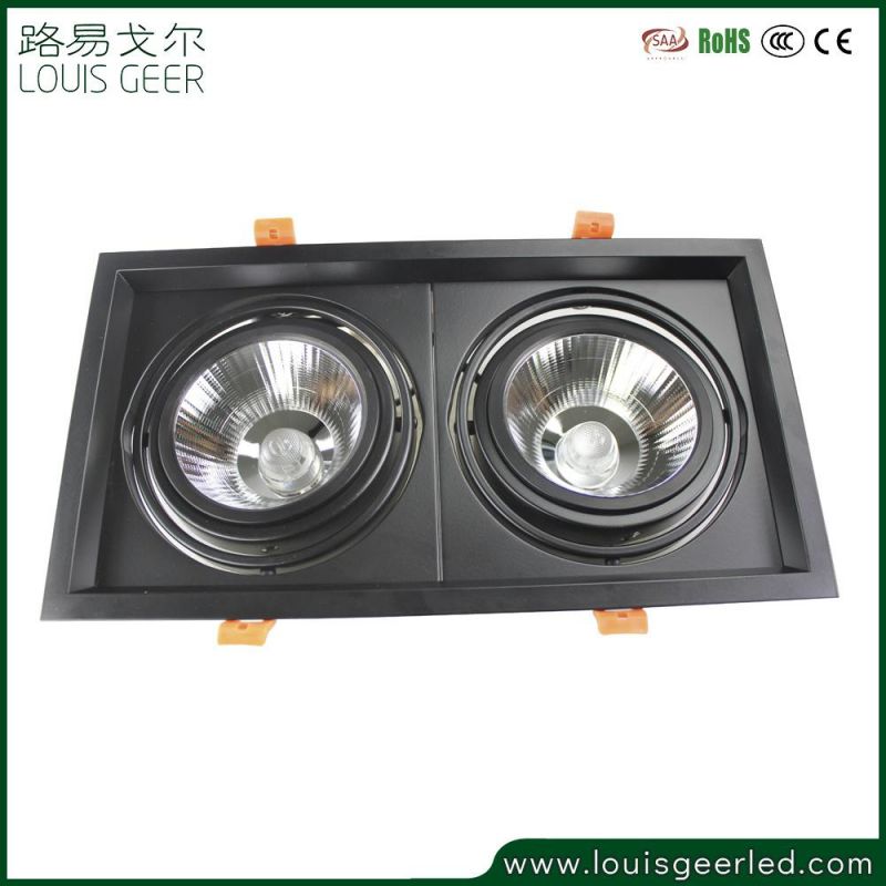 2020 New Arrival Double Head 20W Ceiling Recessed Mounted Rectangle COB LED Grille Downlight Spot Grill Light Fixture