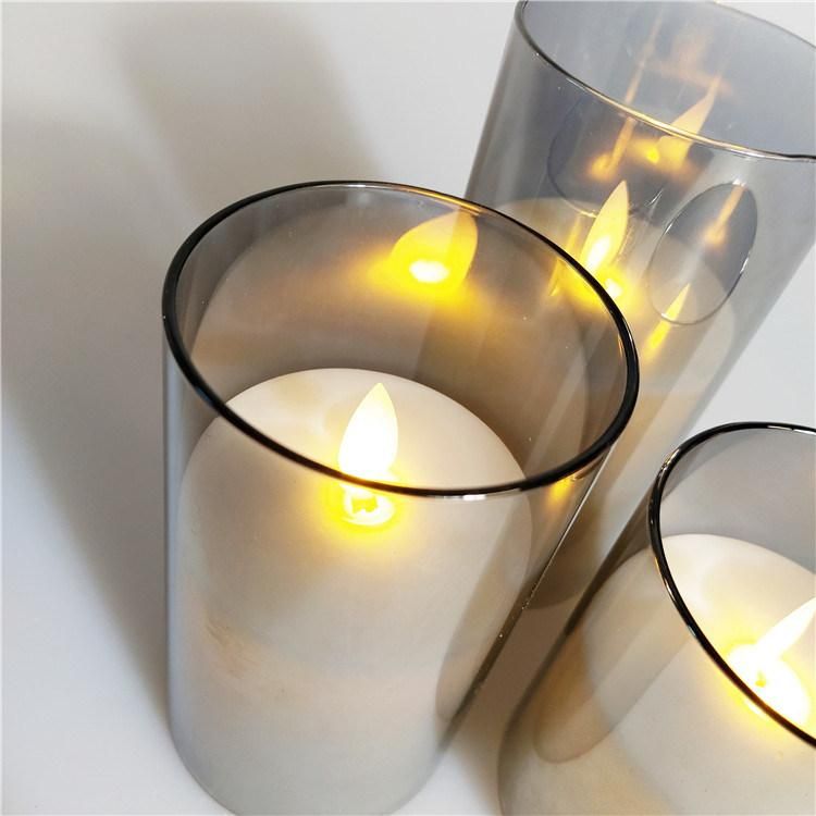 3D Real Flame Grey Glass Home Decoration LED Candles with Flickering Flame