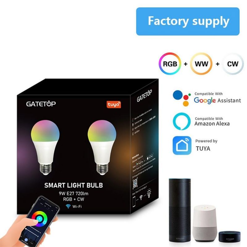 China Manufacturer LED Tuya A60 9W WiFi Rgbcw 220-240V Interior Smart Dimmable Bulb Work with Alexa Google Home