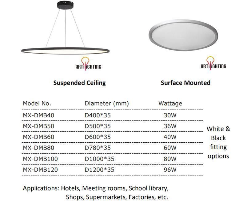 Round Chandelier Lamp 400mm 30W 36W Hotel Round Flat LED Panel Light of Office Project