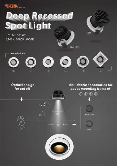 15W Adjustable COB LED Spot Downlight Ceiling Recessed LED Downlight