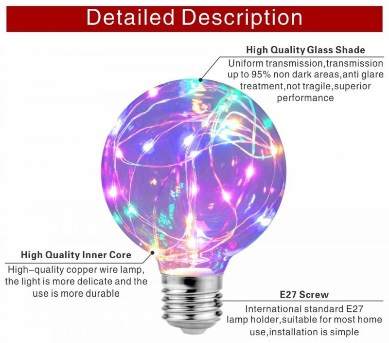 LED Edison String Light Bulb E27 110V 220V G95 Colorful RGB Lighting Copper Wire Bulb Home Decor Holiday Night Light Lampled Edison String Light Bulb E27 110V