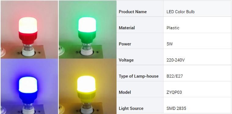 High Brightness High Lumen 5W 9W 15W Colorful T Shape LED Bulbs for Holiday Decoration