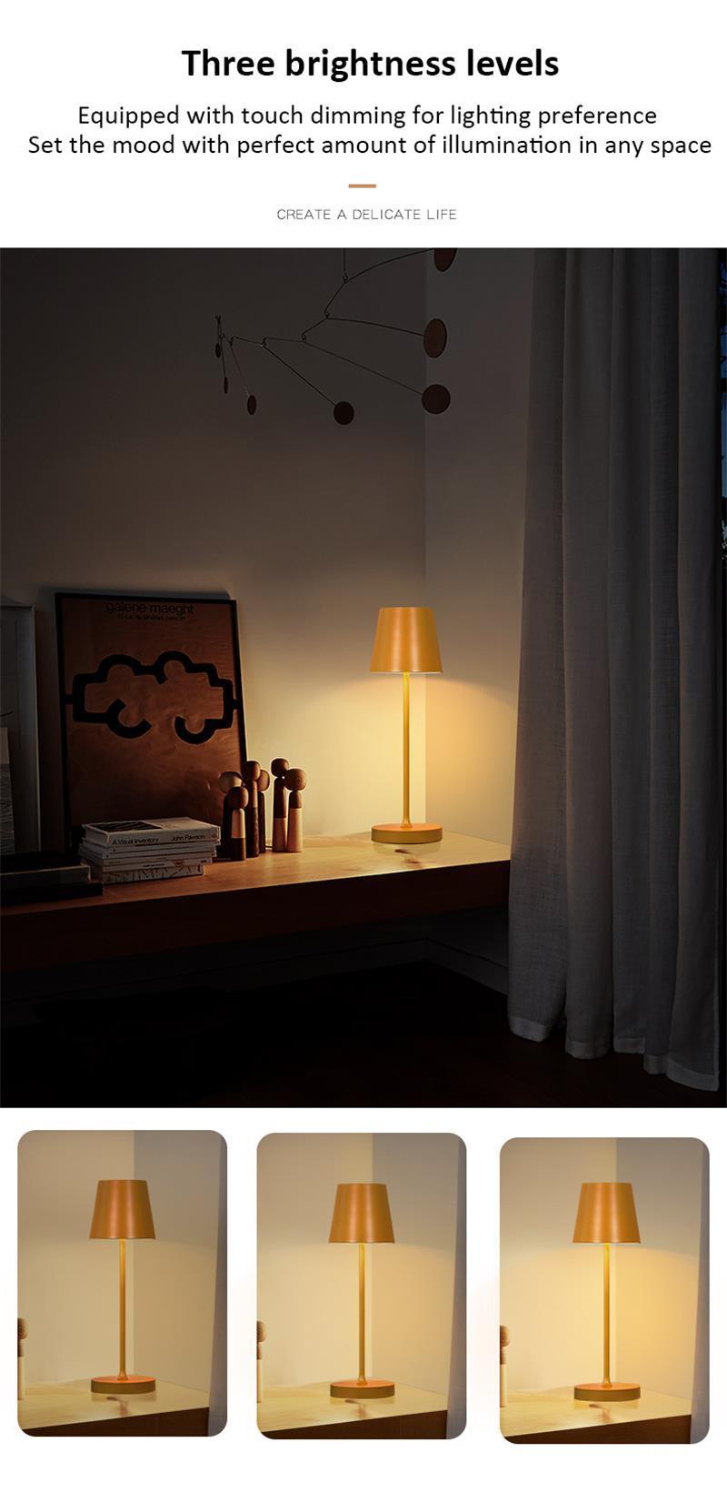 Contemporary Nordic Classic Form Rechargeable Touch Control Wireless LED Lamp Aluminum Metal Table Lamp Bedside Lamp