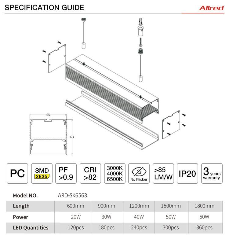 Bright Energy Saving 2FT 4FT 8FT SMD 18W 24W 36W 63W 85W Linear Pendant LED Light