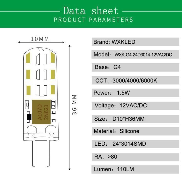 G4 LED Lamp Mini Size 12V DC/AC 1.5W LED G4 LEDs Bulb Chandelier Light G4