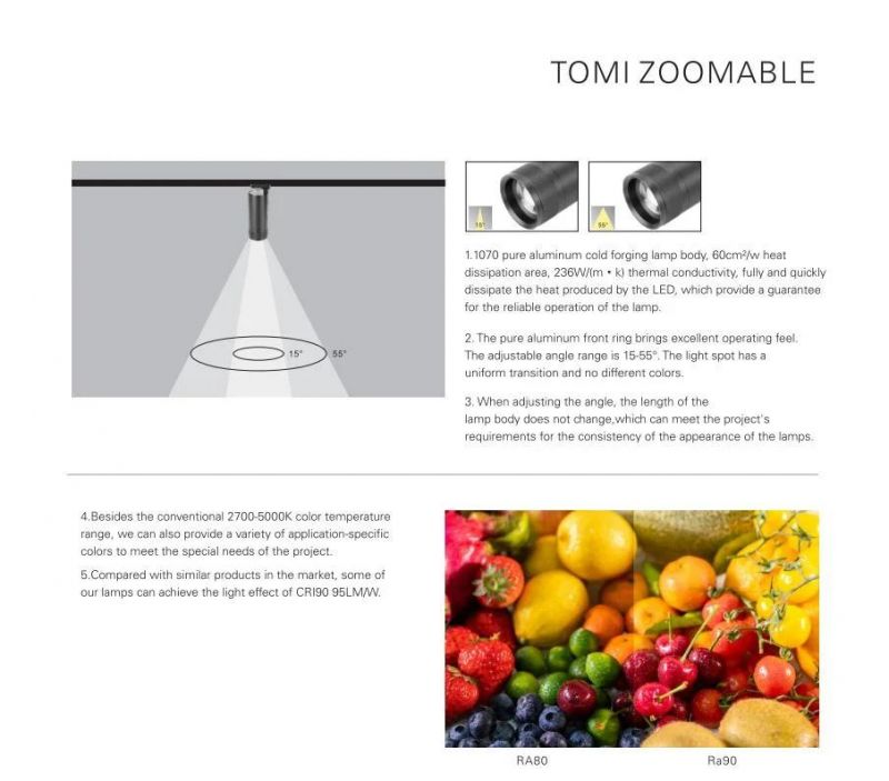 28W High Quality Zoomable LED Track Lighting for Commercial Lighting