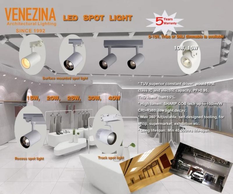 High Quality COB LED Spotlight IP20 Adjustable LED Track Light 20W/25W/30W