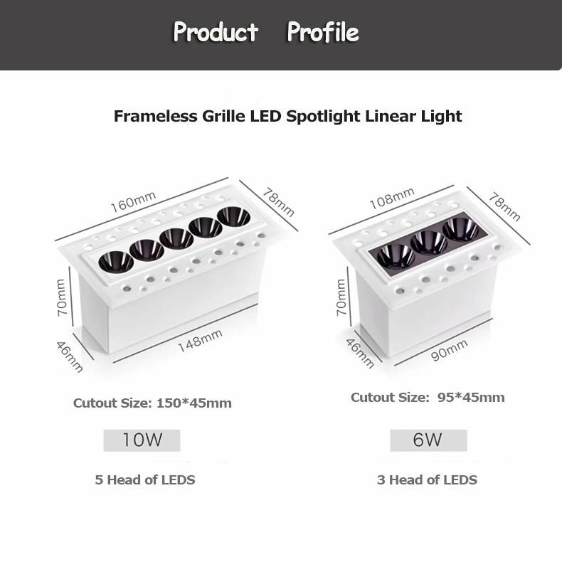 White Retrofit Recessed Rectangular LED Triple Five Heads COB Square Ceiling Light Downlight Gimbal Spot Light 110V-240V 6W 10W