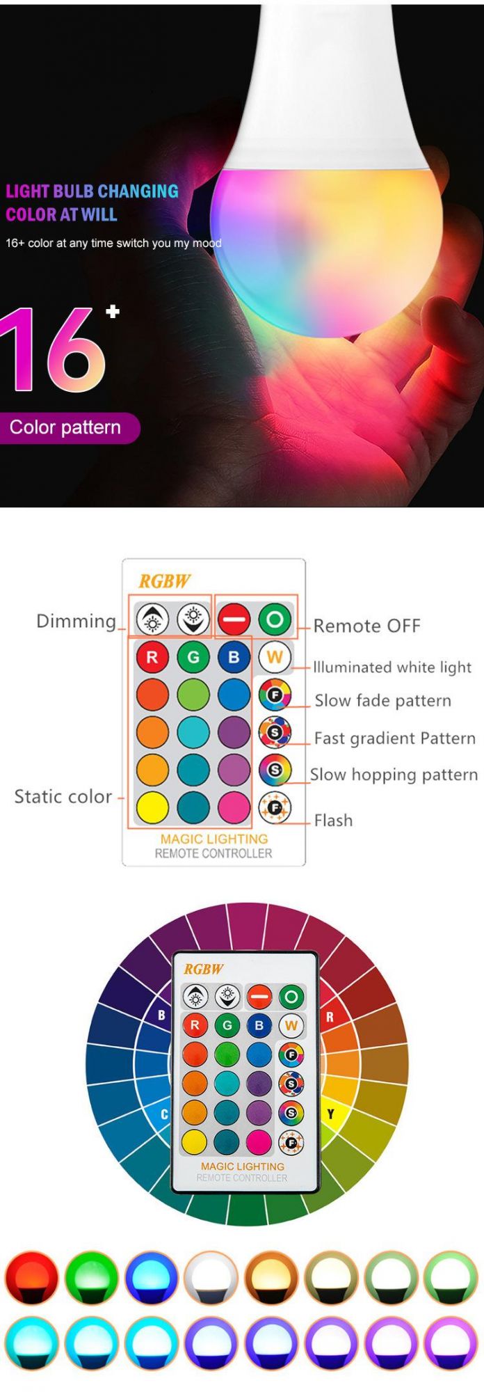 RGB Color Changing LED A60 Bulb 9W 12W Home Use