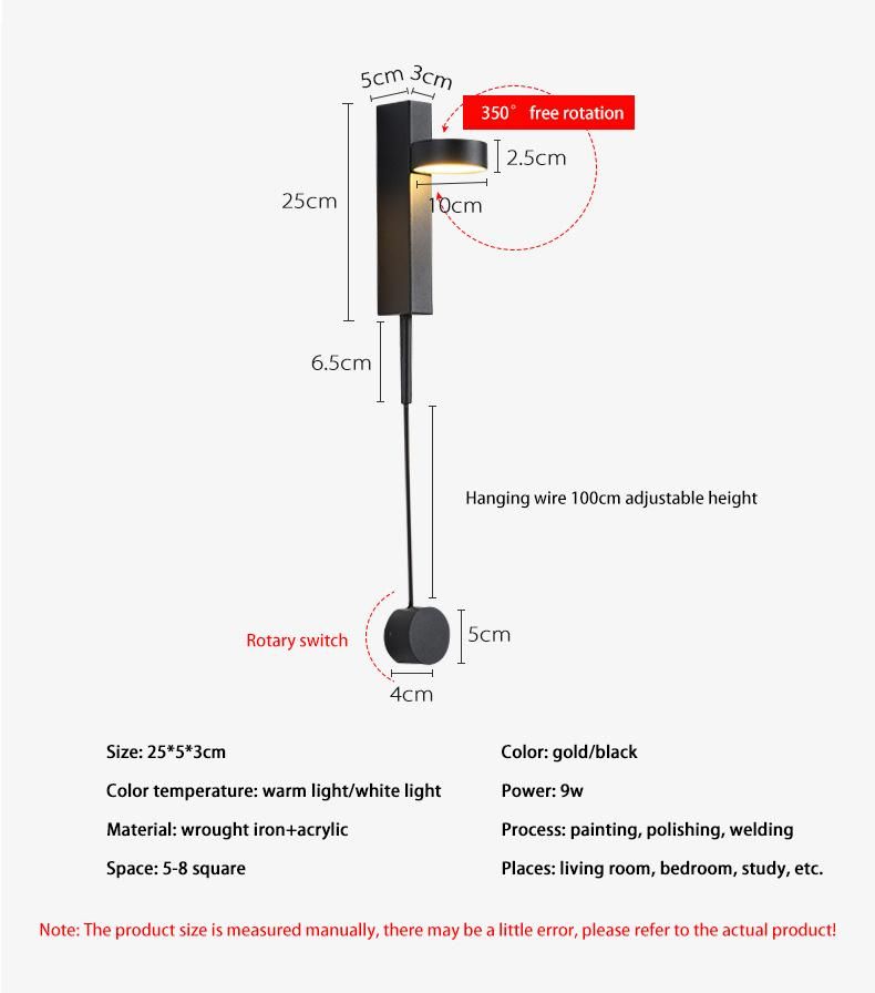 LED Bedside Lamp Wall Lamp Nordic Creative Design Simple Aisle Rotatable Dimmable Room Bedroom Lamp