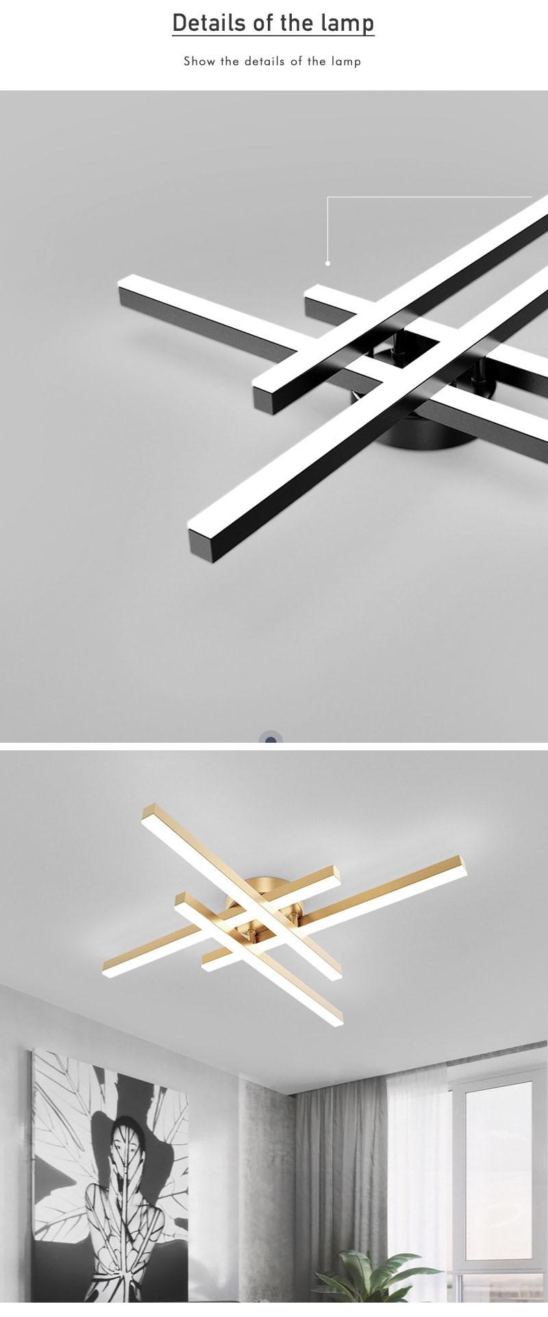 Modern Design Creative Lines Black Metal LED Ceiling Mounted Home Ceiling Light Lamps Lighting