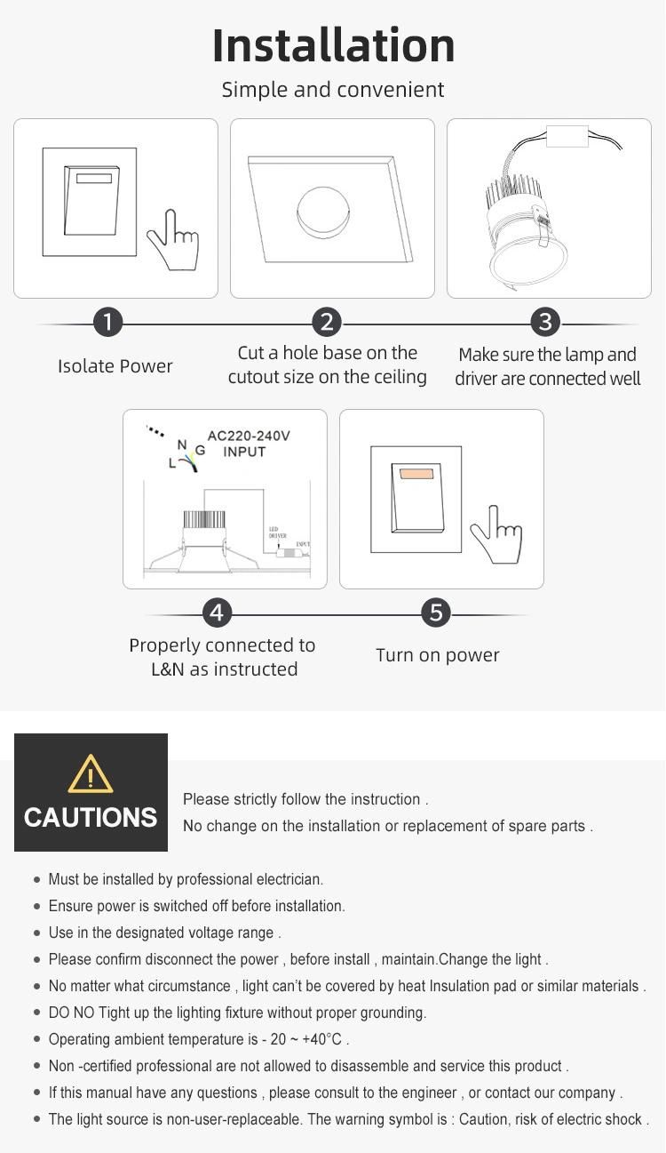 8 Type Different Reflectors Anti-Glare Ugr<13 20W LED Spotlight LED Downlight