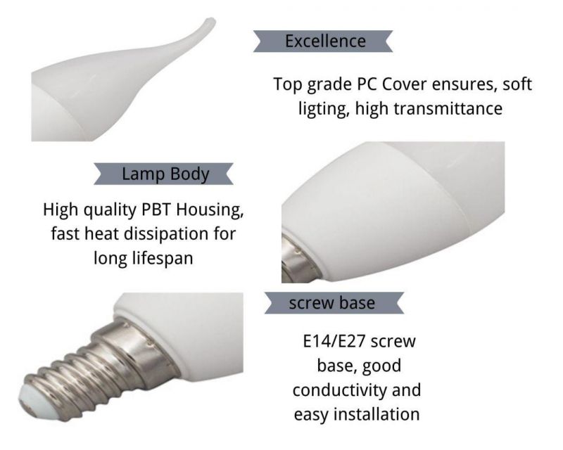 Ce RoHS Approved LED Bulbs Flame Candle Lamp F37 F35 E14 E27 7W LED Light Decorative Indoor Energy Saving LED Lamps Bulbs